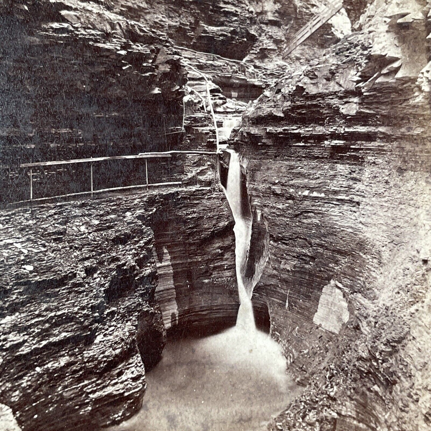 Watkins Glen Gorge Cascade New York Stereoview J.D. Hope Antique c1872 Y1745