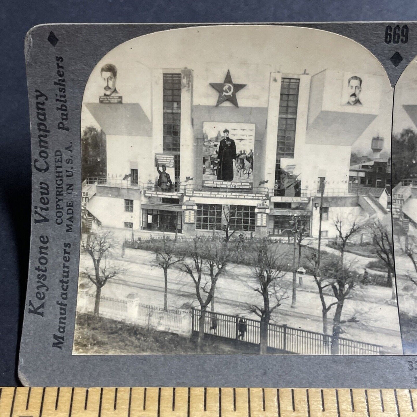 Antique 1930s The Josef Stalin Workers Building Stereoview Photo Card P4978