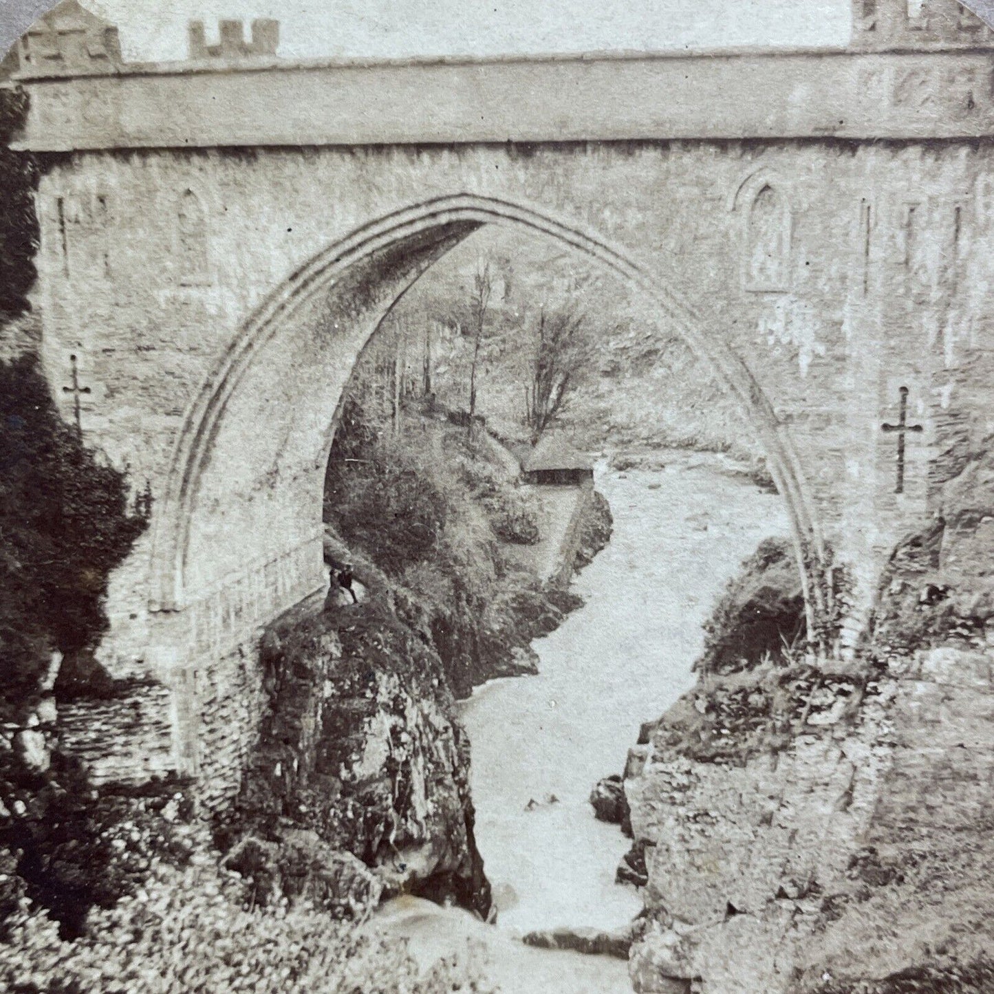 Antique 1860s Poulaphouca Pollaphuca Bridge Ireland Stereoview Photo Card V542