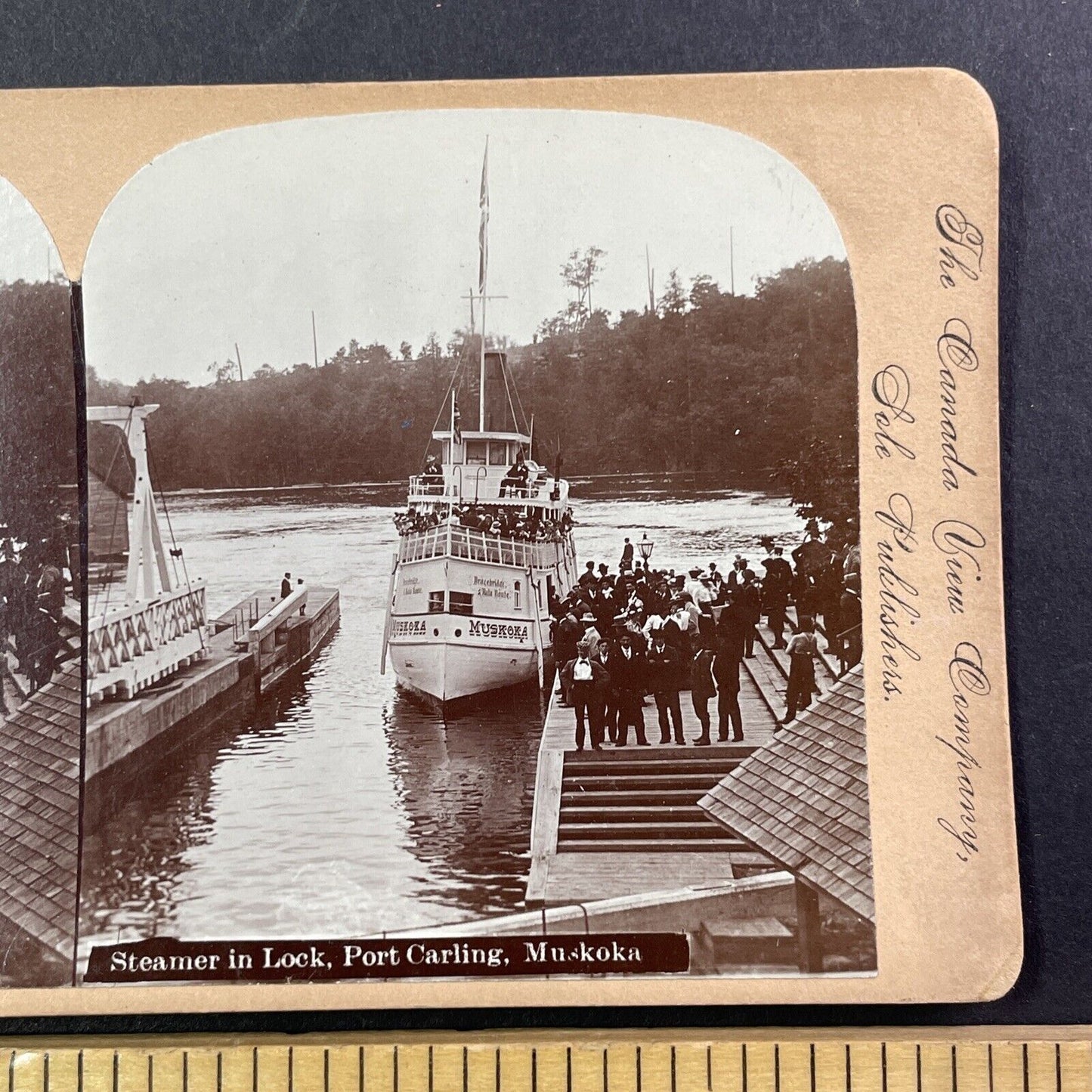 Lake Rosseau Steamer Stereoview Port Carling Ontario Canada Antique c1899 Y477