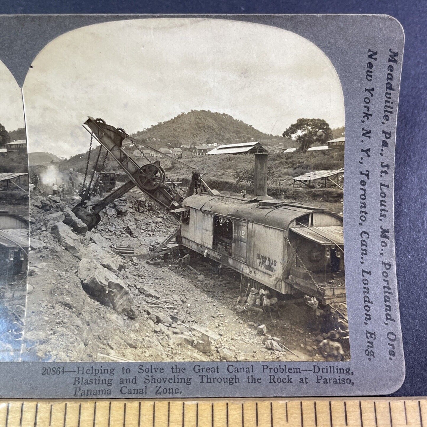 Bucyrus Heavy Duty Excavator Steam Shovel Stereoview Antique c1907 Y2806