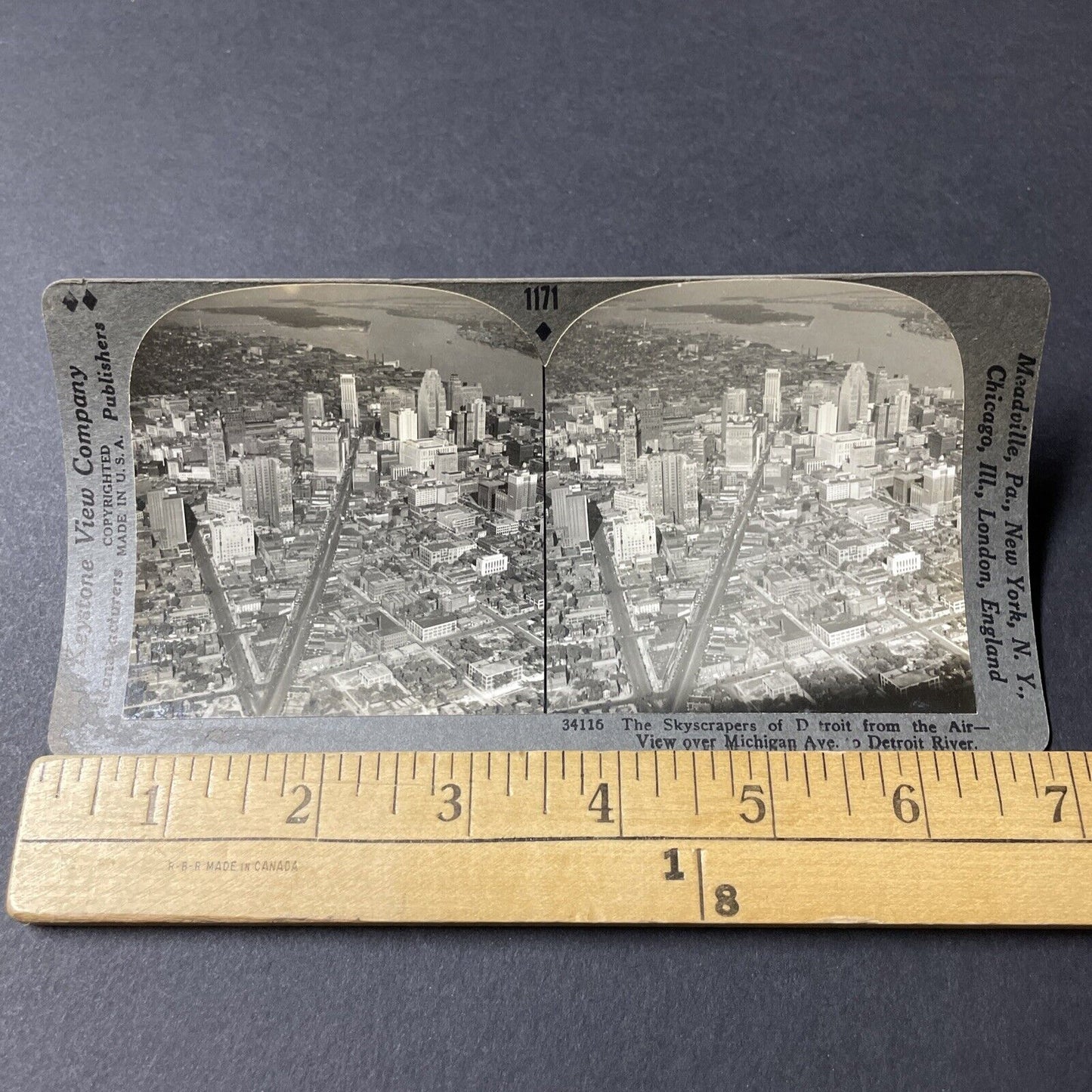 Antique 1920s Detroit Michigan Downtown Aerial View Stereoview Photo Card V2617