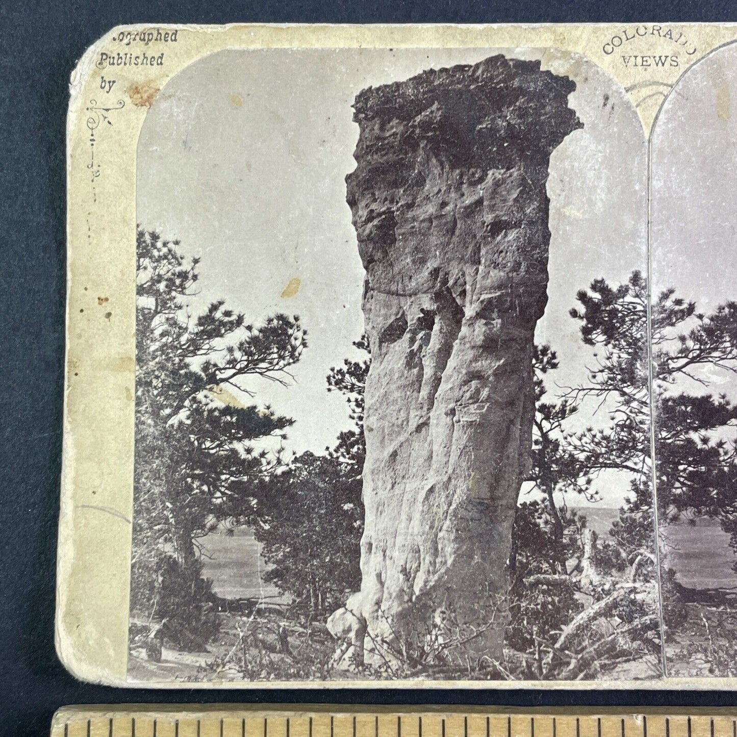 Sentinel Rock Monument Park Colorado Stereoview Alexander Martin c1870s Y2413