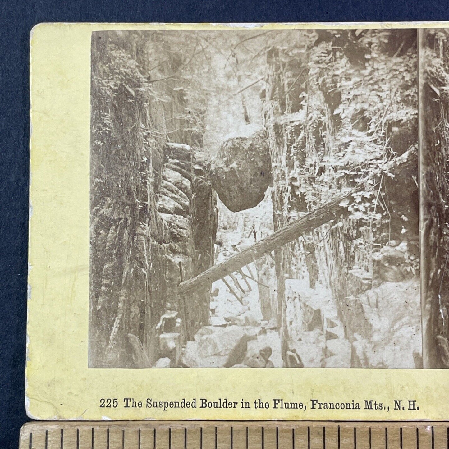 Boulder Flume Franconia Notch Stereoview Charles Bierstadt Antique c1870 X978