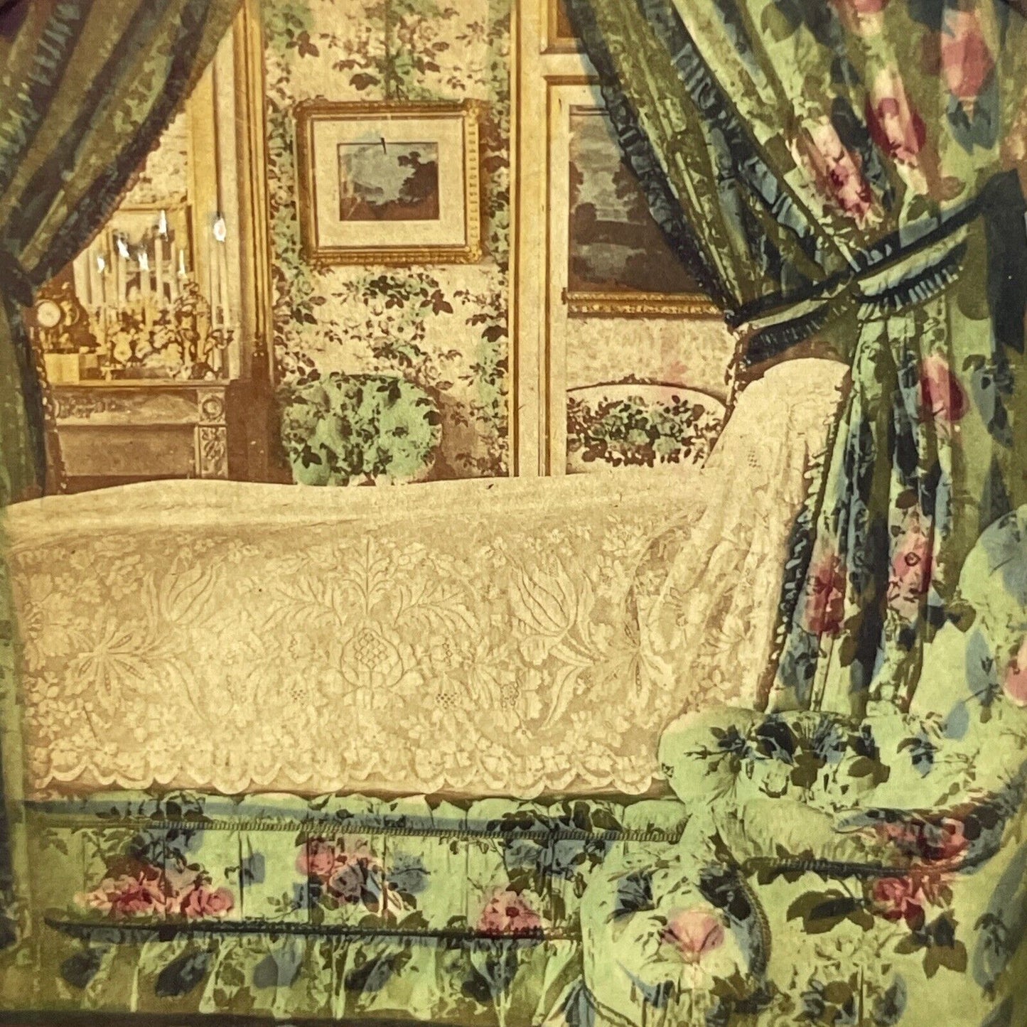 Chateau de Saint-Cloud Bedroom Stereoview French Tissue Antique c1860s XT2138