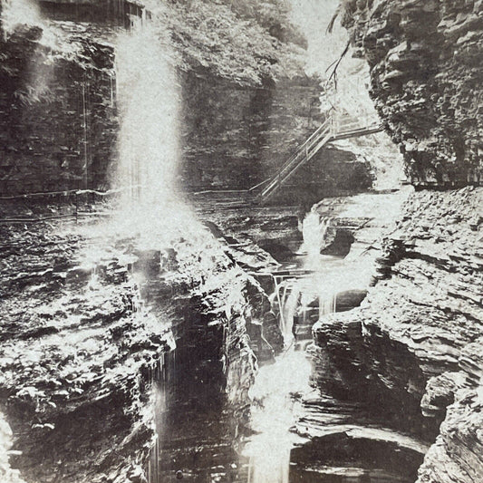 Antique 1880s Waterfalls In Watkins Glen New York Stereoview Photo Card P2400