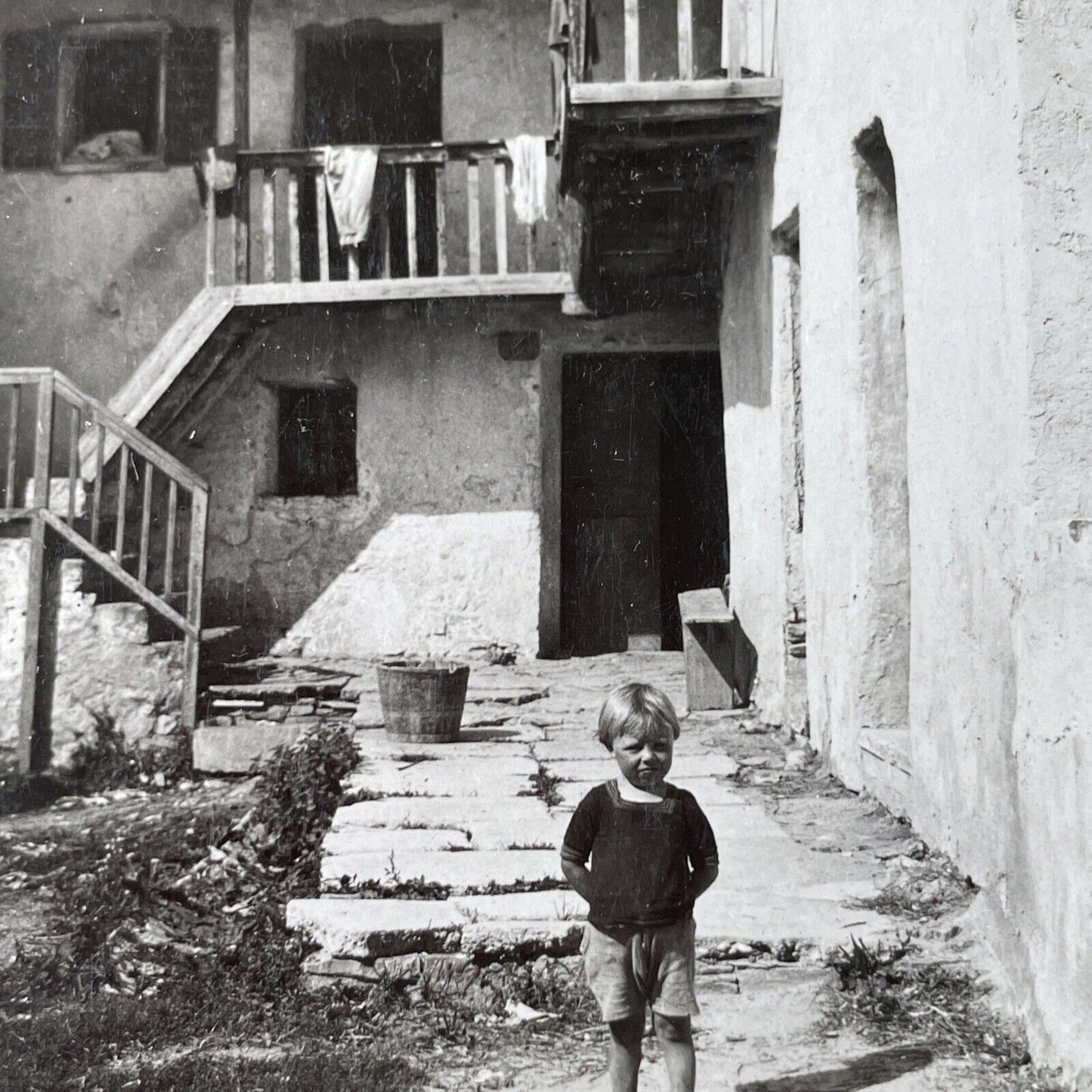 Antique 1925 Italian Boy In Poverty Italy OOAK Stereoview Photo Card P3240