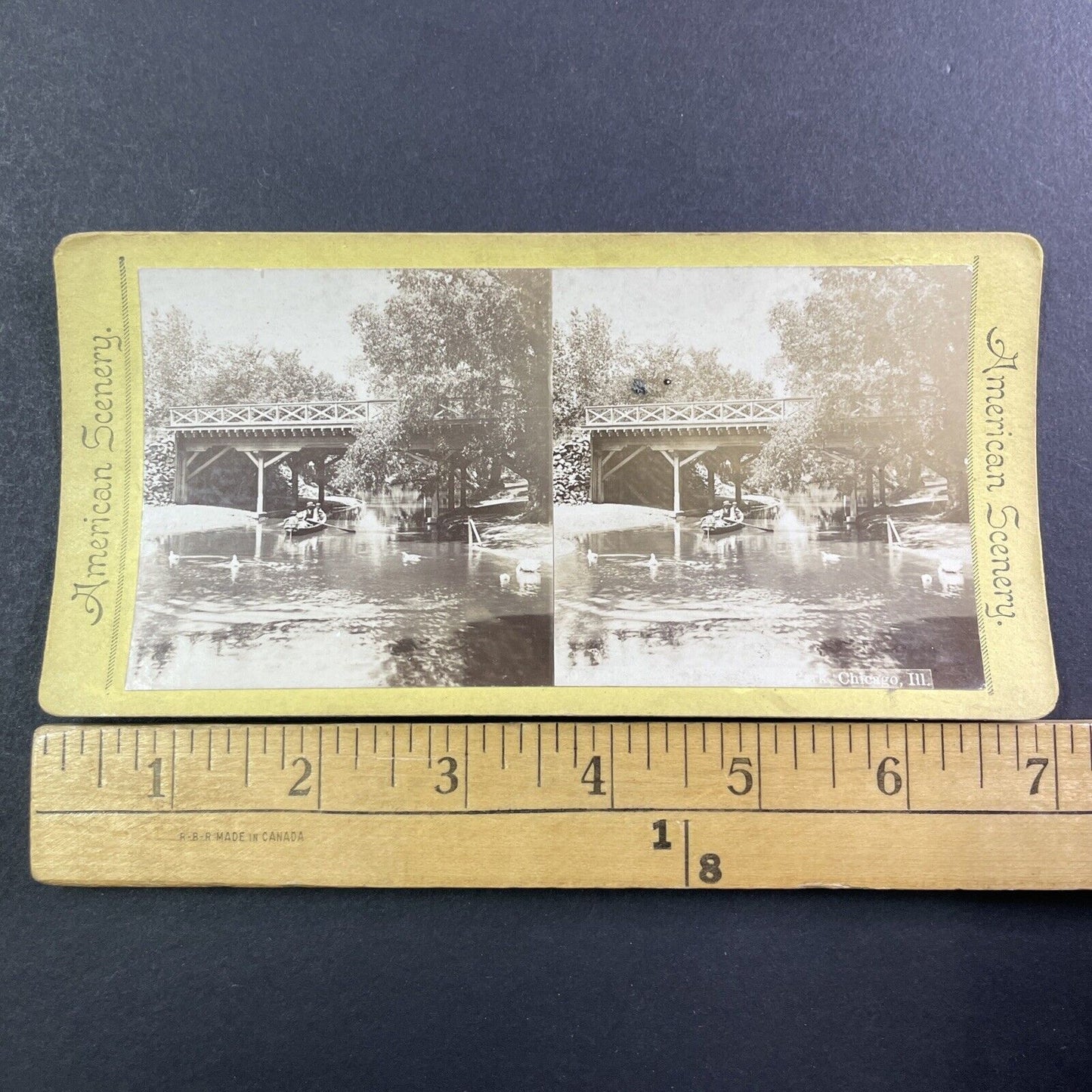 Humboldt Park Chicago Illinois Stereoview Rowing Photo Card Antique c1875 X1311