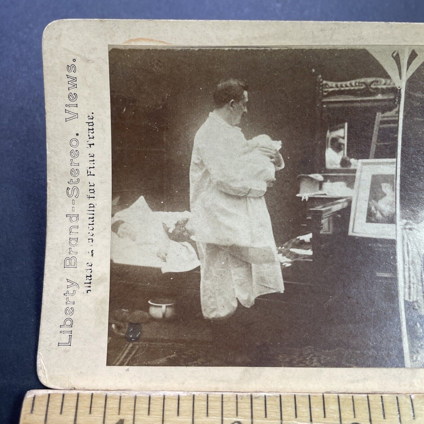 Antique 1870s Man Rocks Baby To Sleep Stereoview Photo Card P3537