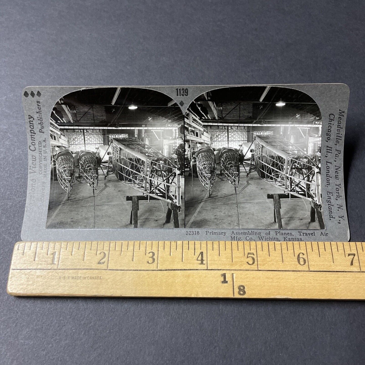 Antique 1930s Cessna Airplane Factory Wichita Kansas Stereoview Photo Card V2824