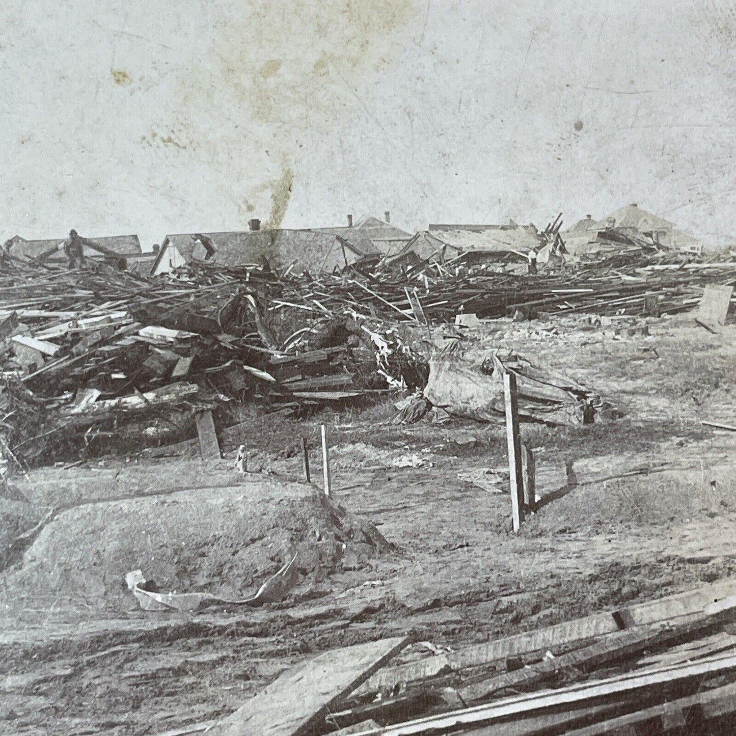 Graves & Rescue Teams Galveston Hurricane Disaster Stereoview Antique 1900 X3630