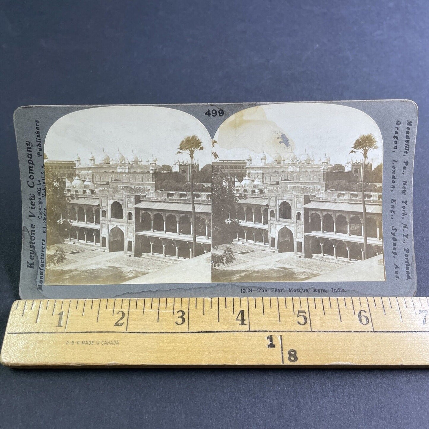 Antique 1902 The Moti Masjid Agra India Stereoview Photo Card P2147