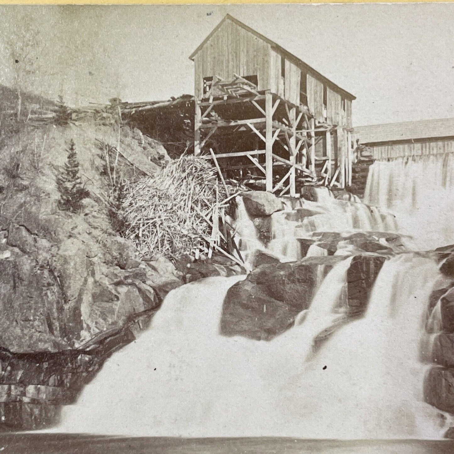 Lumber Mill Bartlett NH Stereoview Goodrich Falls NW Pease Antique c1869 X946