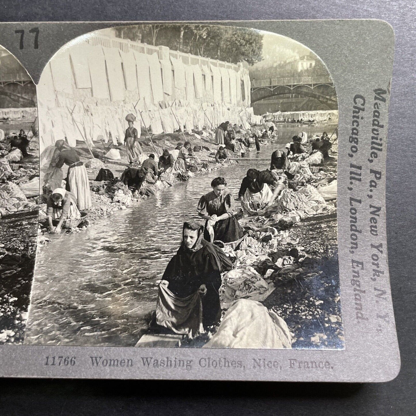 Antique 1913 Women Washing Clothes Nice France Stereoview Photo Card P1428