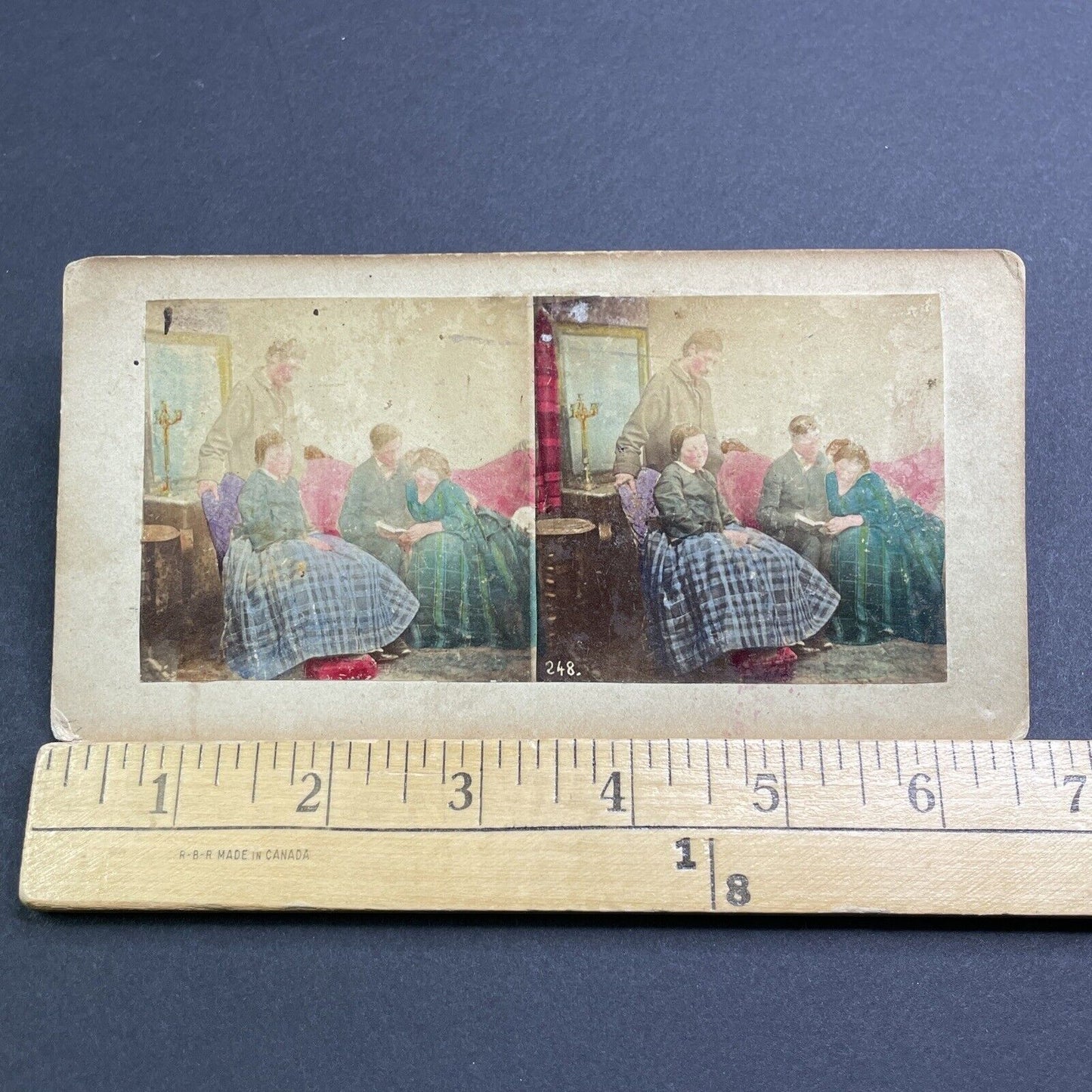 Antique c1859 American Woman Learns To Read Stereoview Photo Card V457