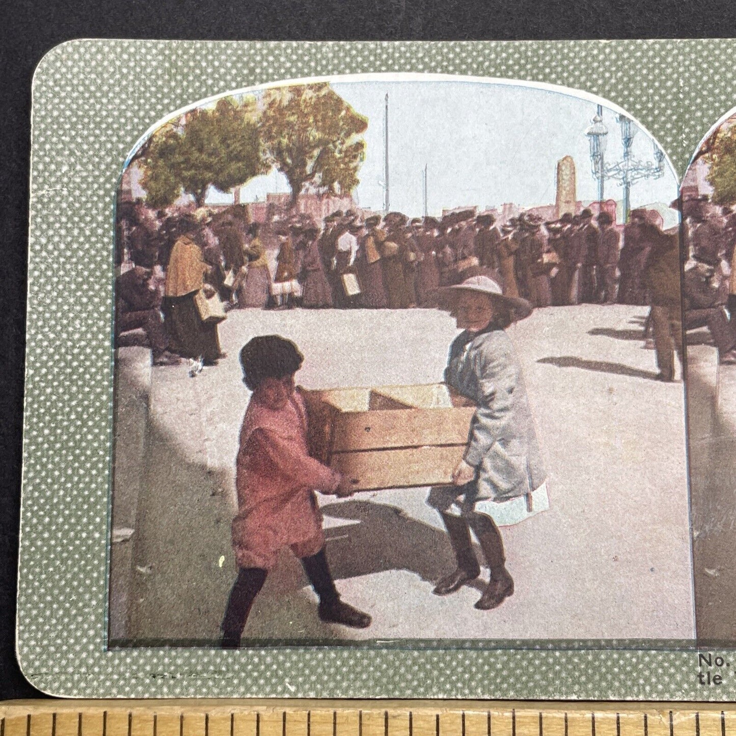 Antique 1910s San Francisco Earthquake Bread Line Stereoview Photo Card 2300-35