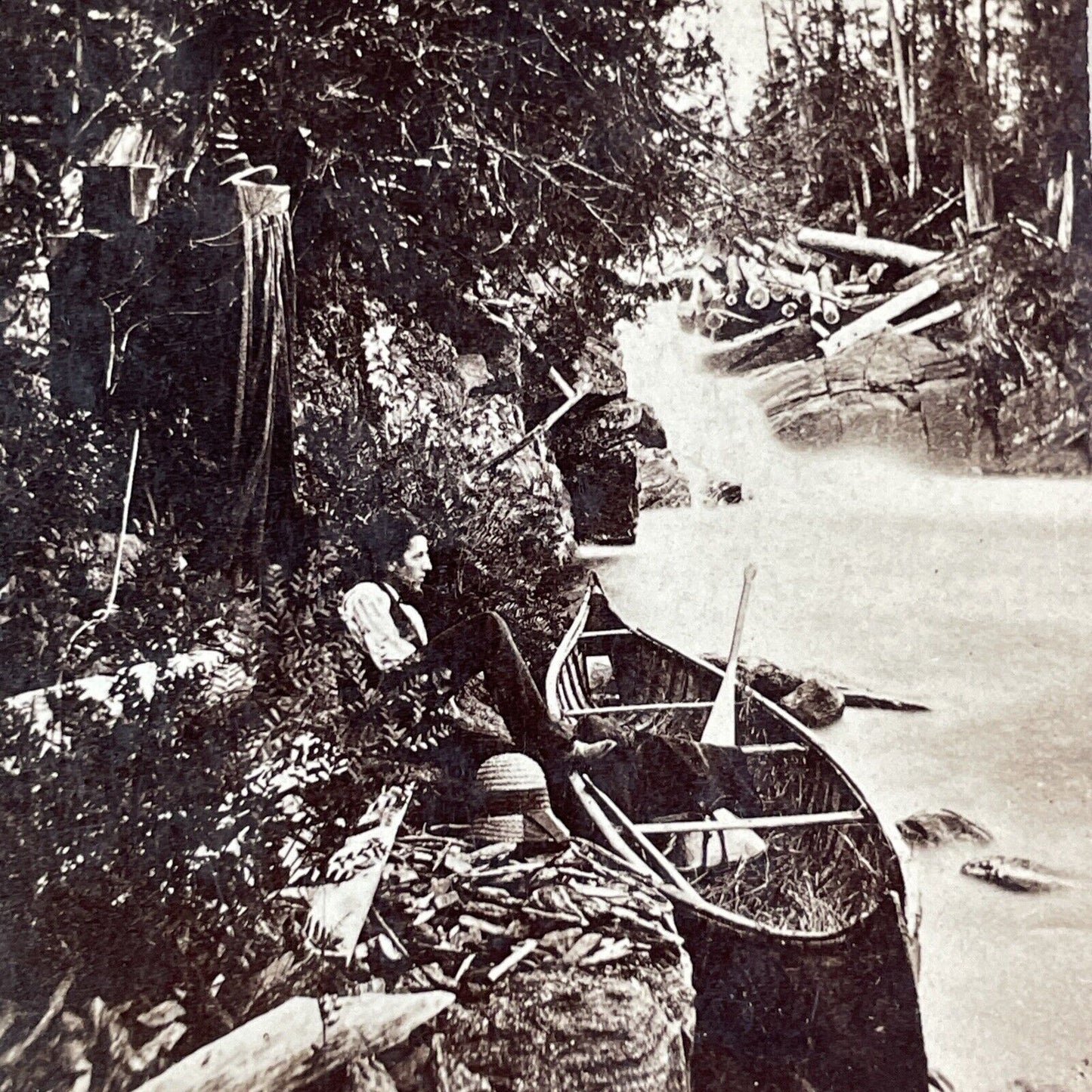 Wilsons Falls Bracebridge Ontario Stereoview Muskoka Line Antique c1870s X4178