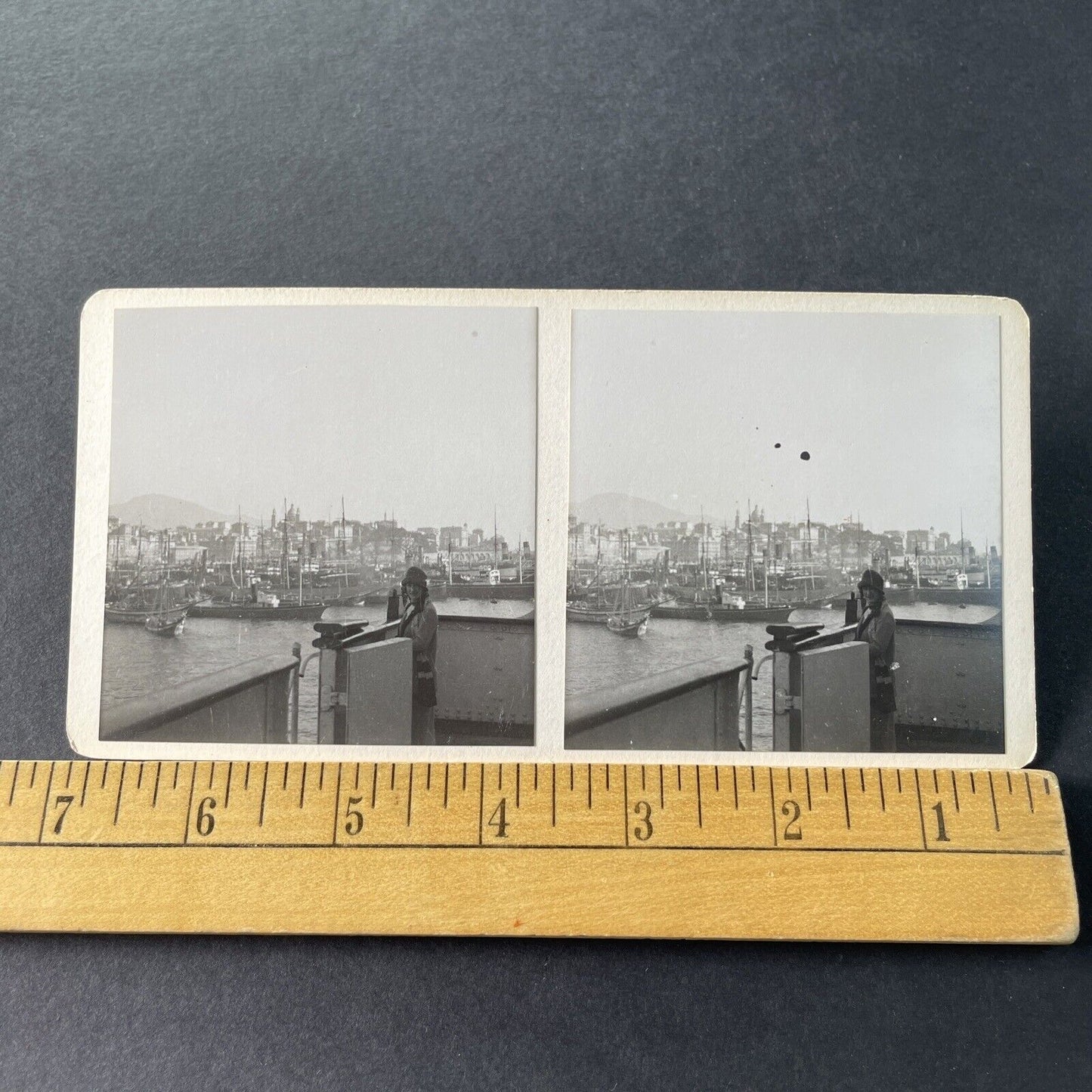 Antique 1925 Young Woman Boards Cruise Ship OOAK Stereoview Photo Card P3257