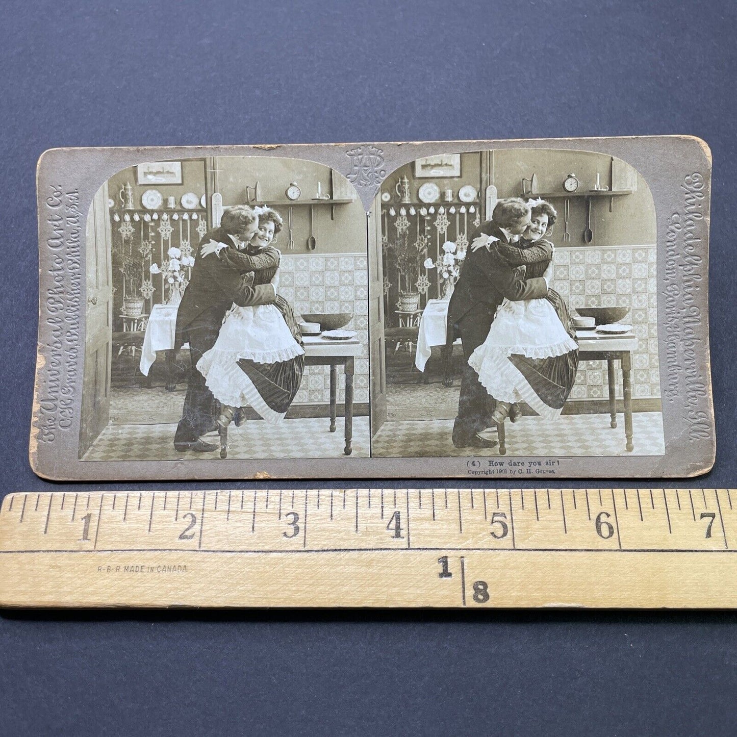 Antique 1901 Man Having An Affair With His Maid Stereoview Photo Card P2578