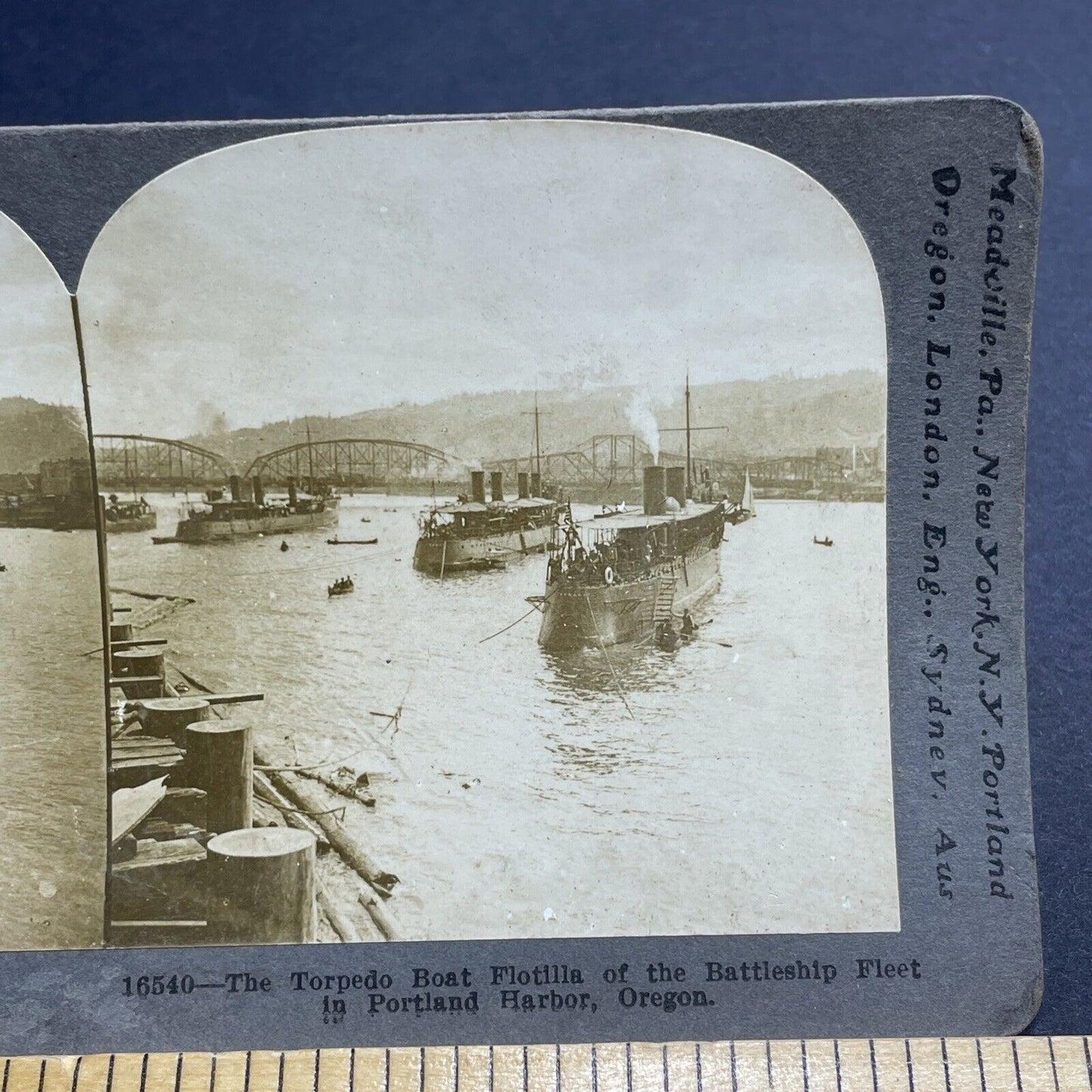 Antique 1916 US Navy Torpedo War Boats Portland OR Stereoview Photo Card P2011