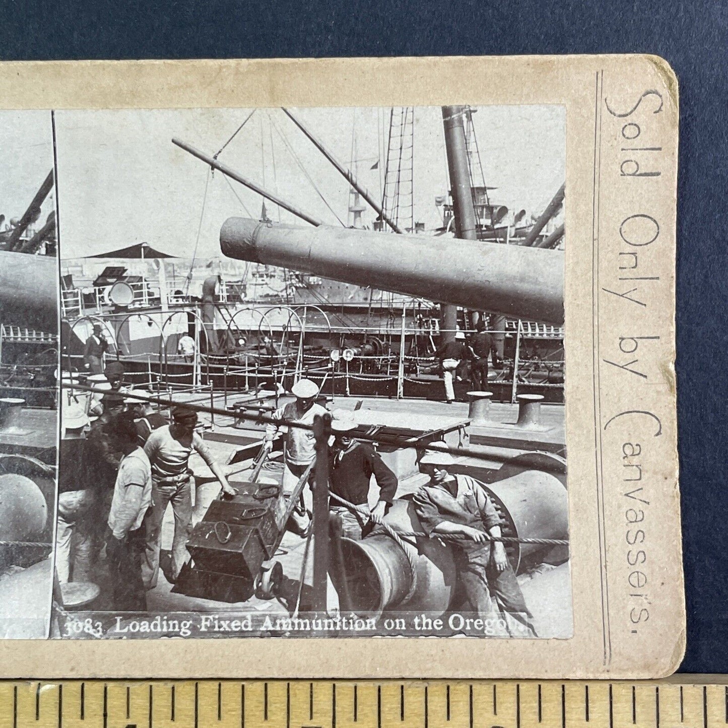 Loading Ammunition USS Oregon Stereoview US Navy Ship Antique c1898 X2856