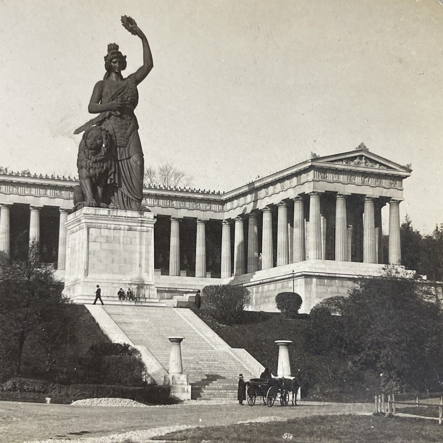 Antique 1900 Statue Of Bavaria Munich Germany Stereoview Photo Card P5105
