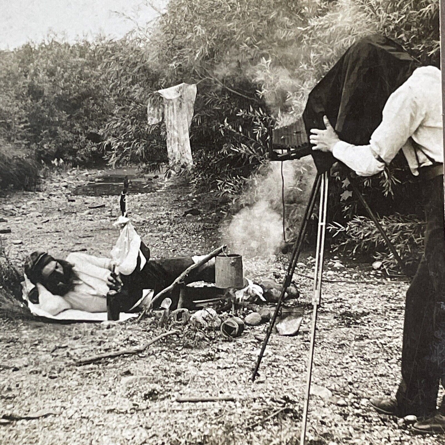 Taking A Stereo Photo Of A Drunk Hobo Stereoview CH Graves Antique c1901 X1894