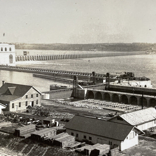 Antique 1910s Keokuk Iowa Hydro Electric Dam Stereoview Photo Card V2183