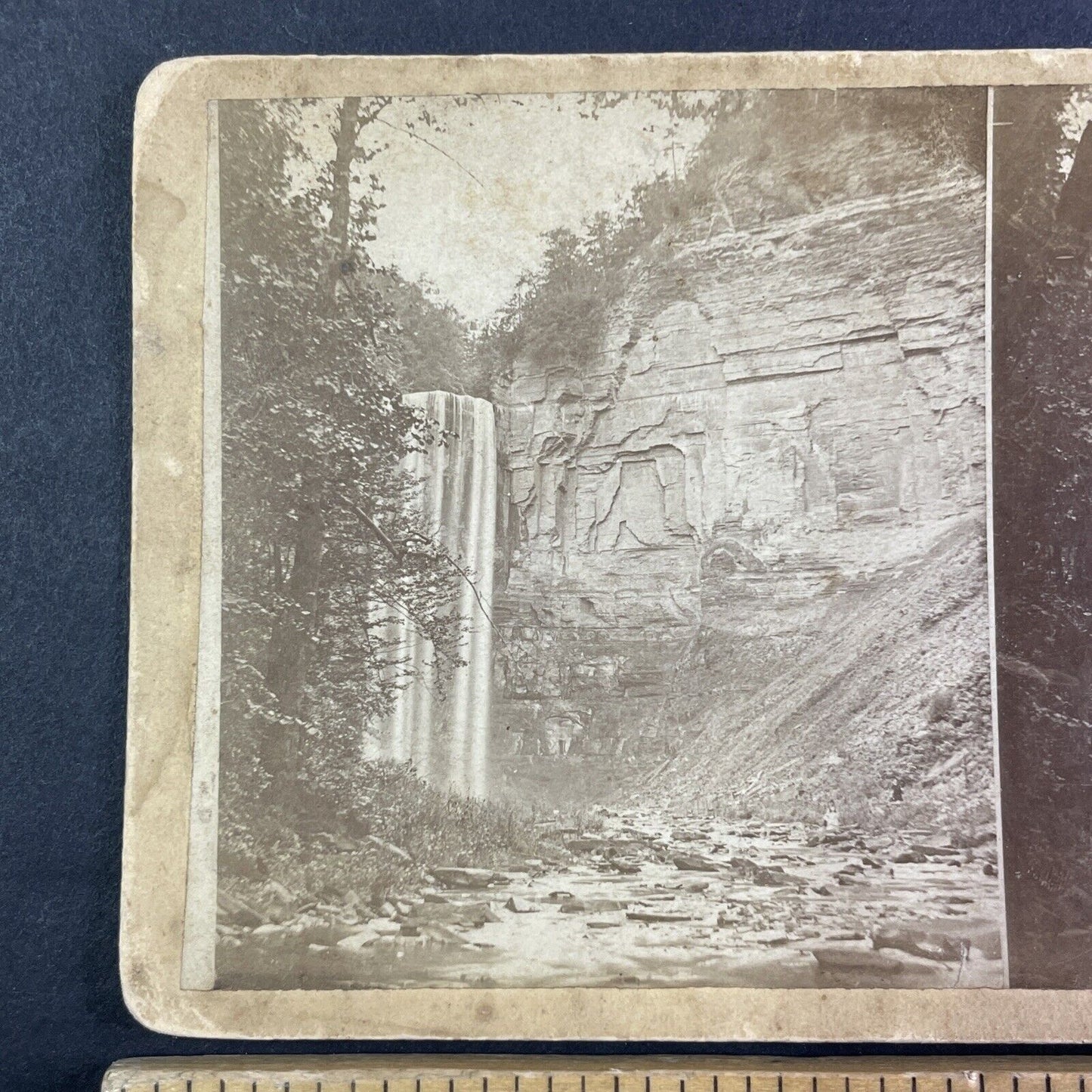 Taughannock Falls Stereoview Trumansburg New York Antique c1870s Y2174