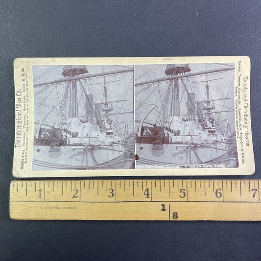 USS Boston Armored Gunboat Ship Stereoview Brooklyn Navy Yard c1890s Y3023