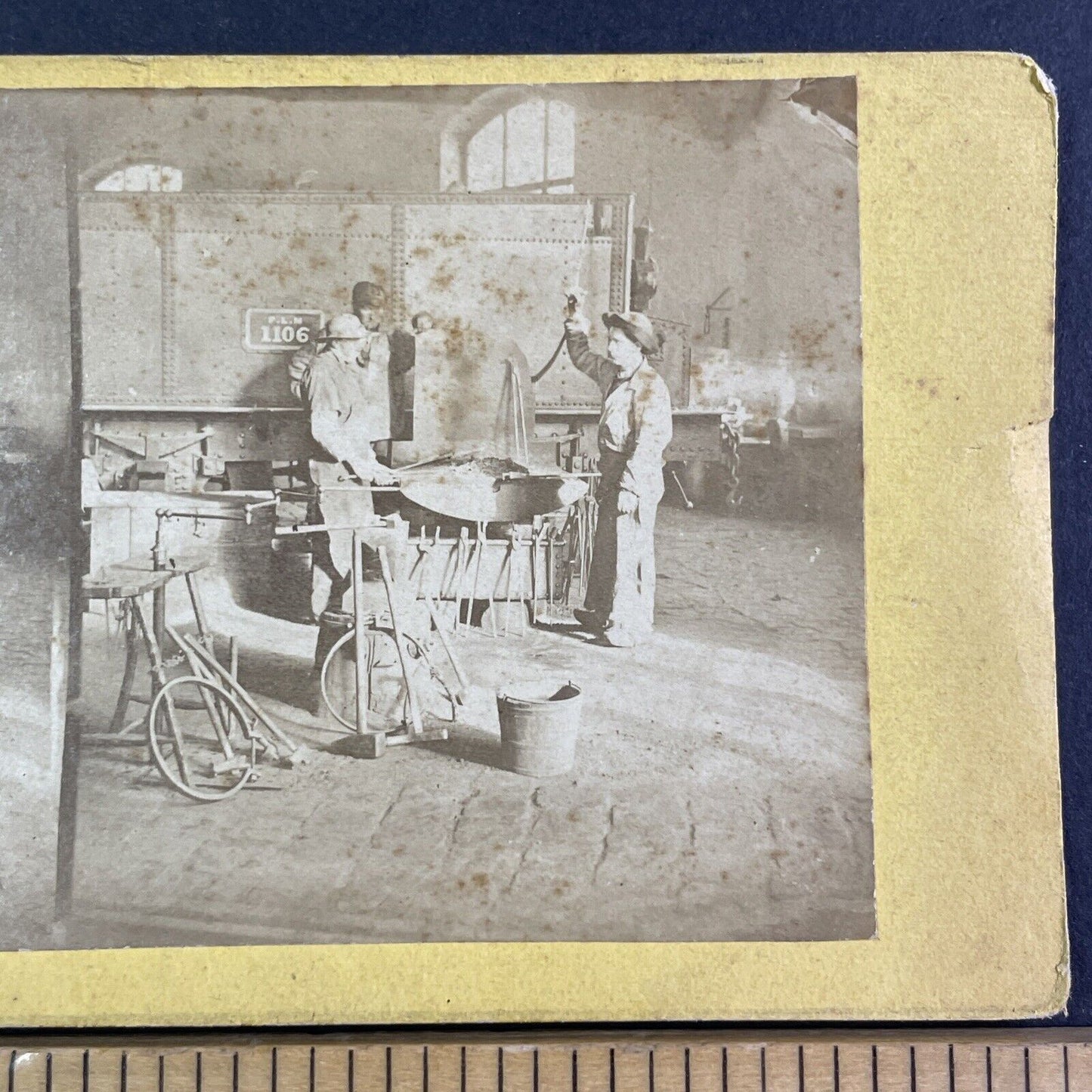 Blacksmiths Iron Workers Beside a Kiln Stereoview Antique c1860s Y2253