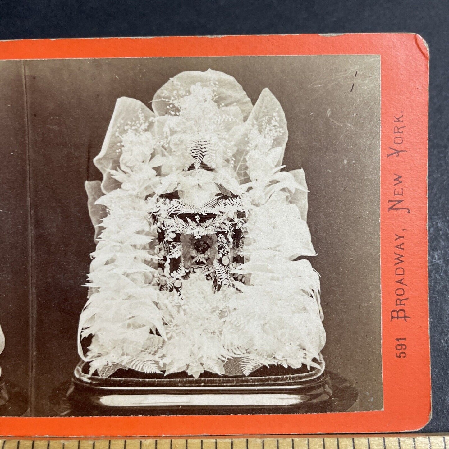 Antique 1862 Cassie Wheelan Funeral Coffin Flowers Stereoview Photo Card P4677