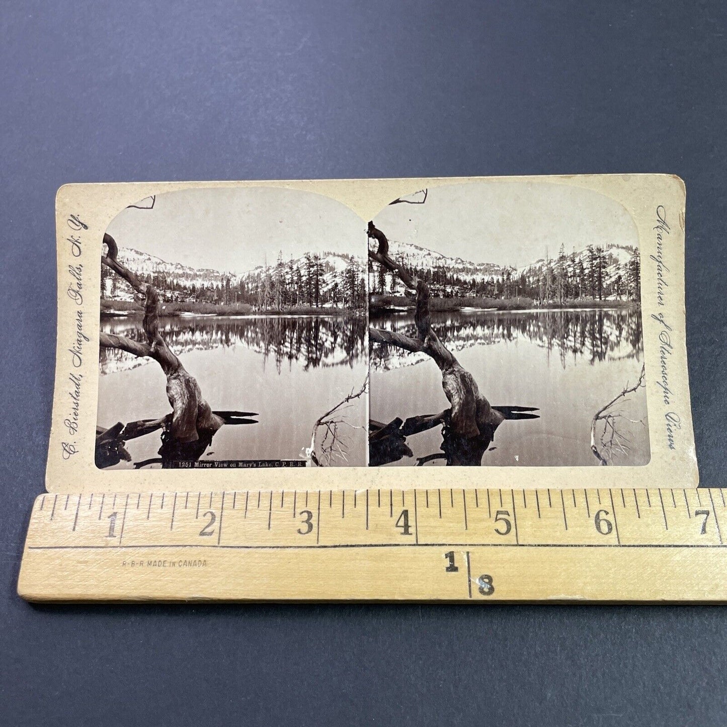 Antique 1880s Charles Bierstadt Mirror Mary's Lake Stereoview Photo Card P3810