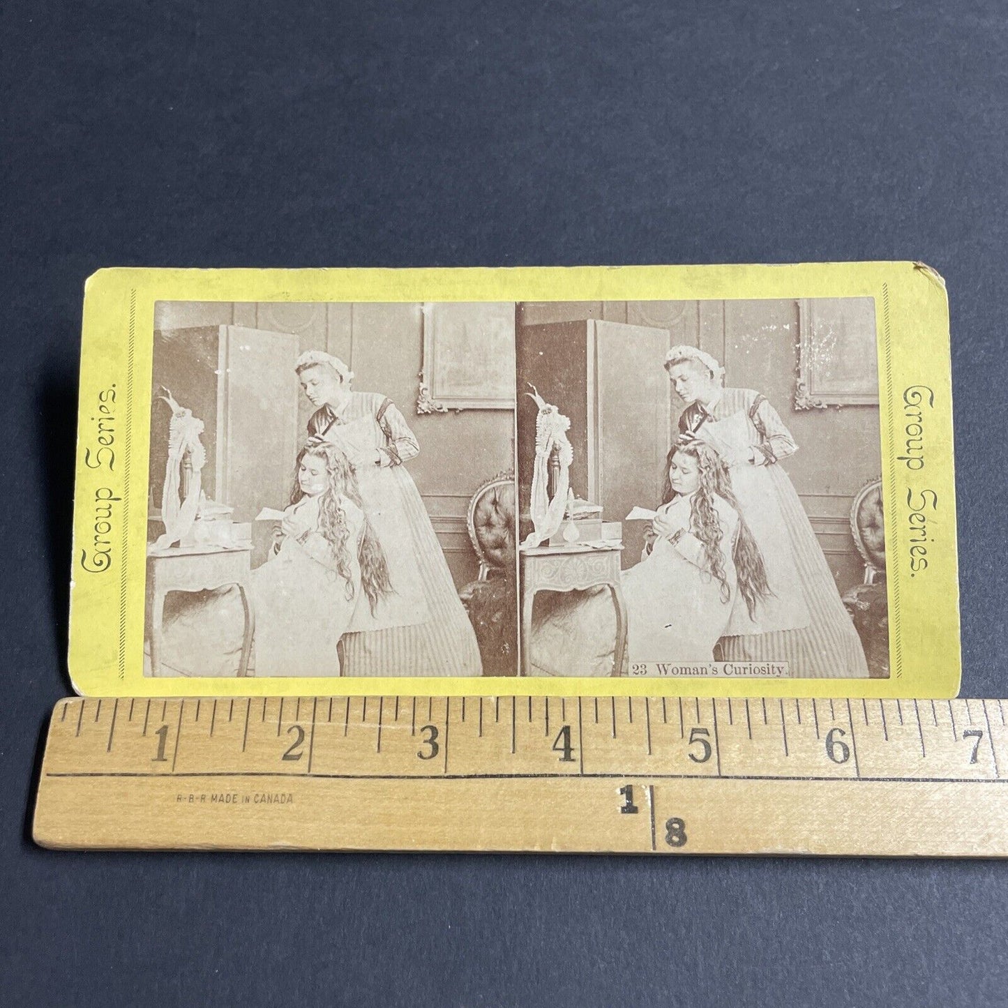 Antique 1870s Maid Servant Fixes Girls Hair Stereoview Photo Card P4815