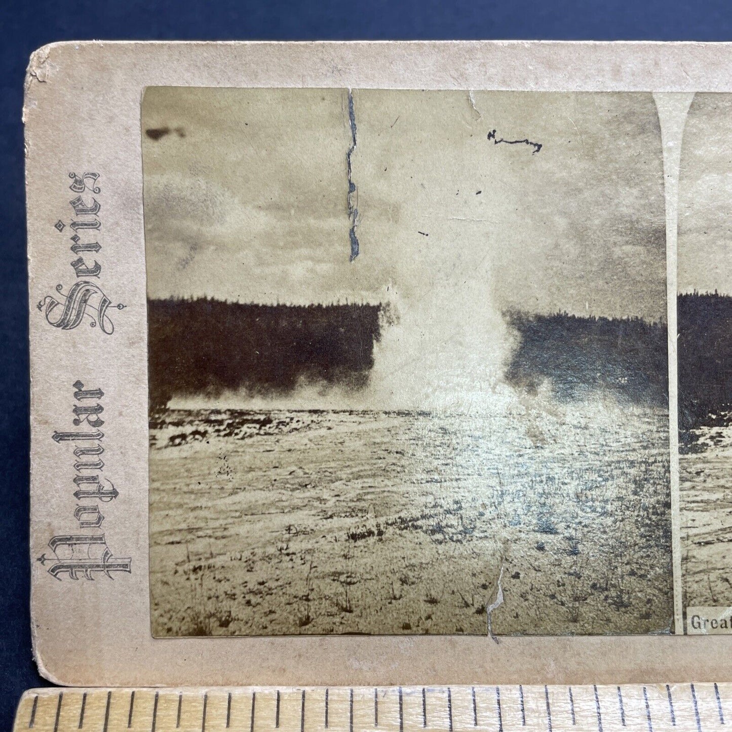 Antique 1872 Great Fountain Geyser First Photo Yellowstone Stereoview Card P2080