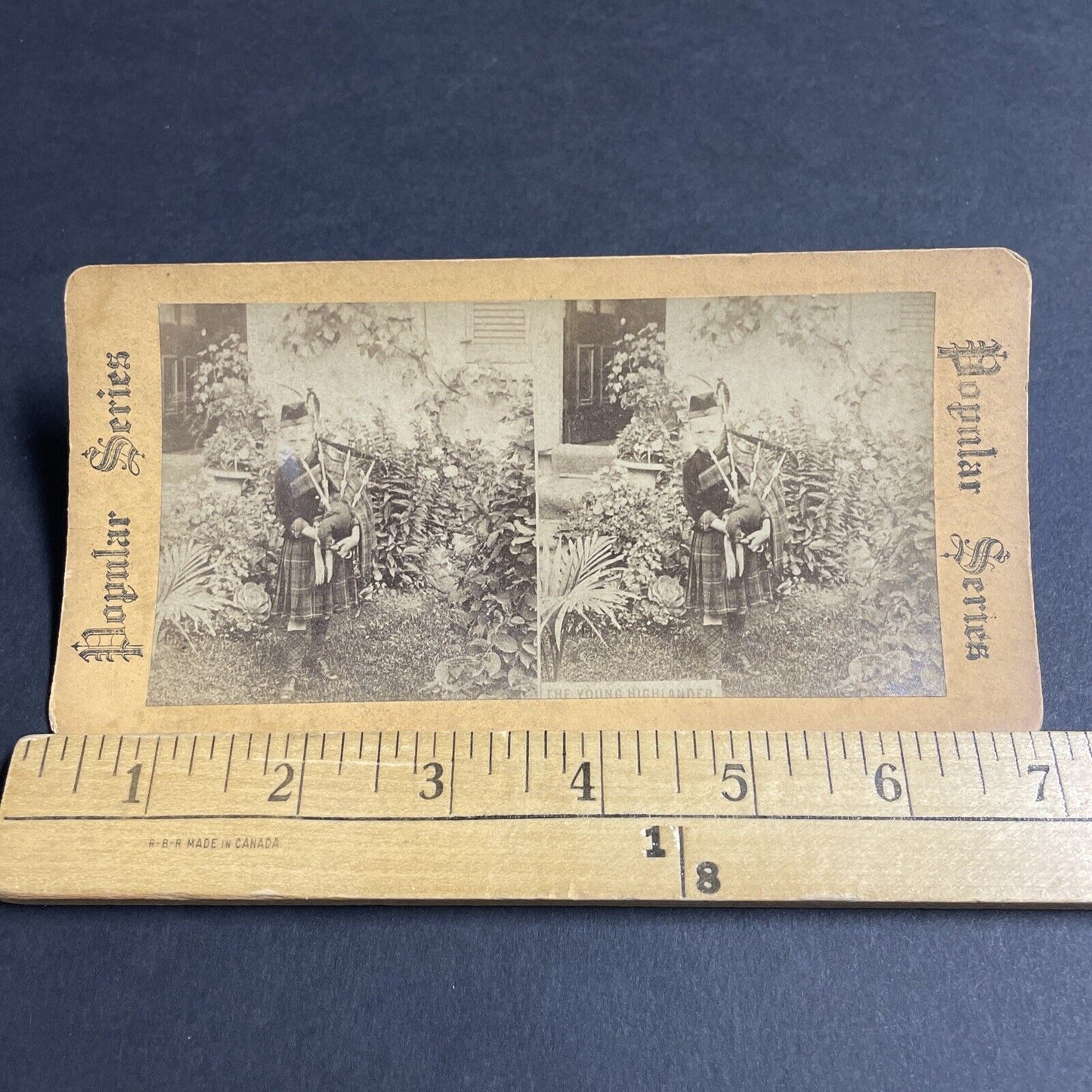 Antique 1870s Little Scottish Boy Plays Bagpipes Stereoview Photo Card P4819