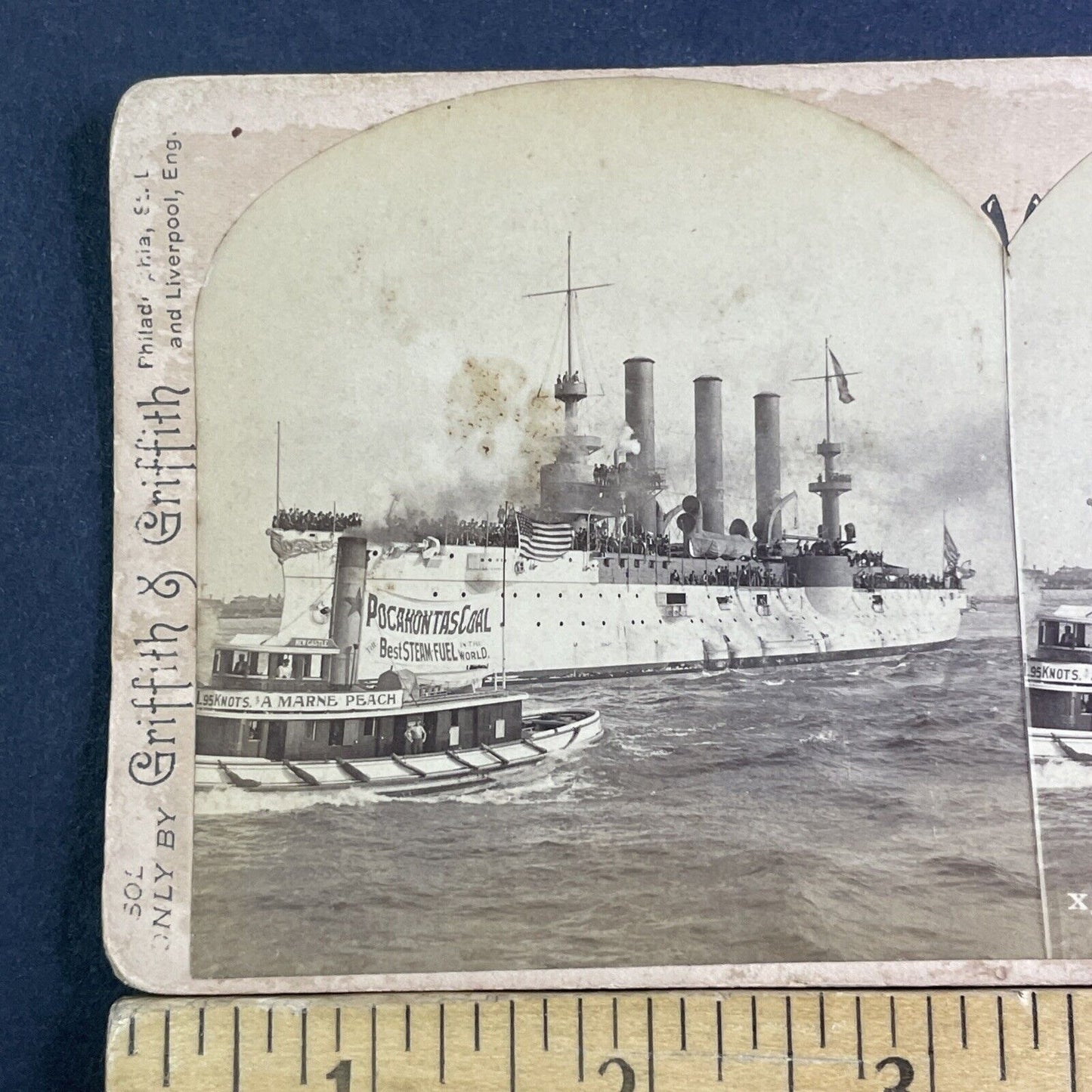 USS Brooklyn US Navy Battleship Returns Home Stereoview Antique c1899 X3177