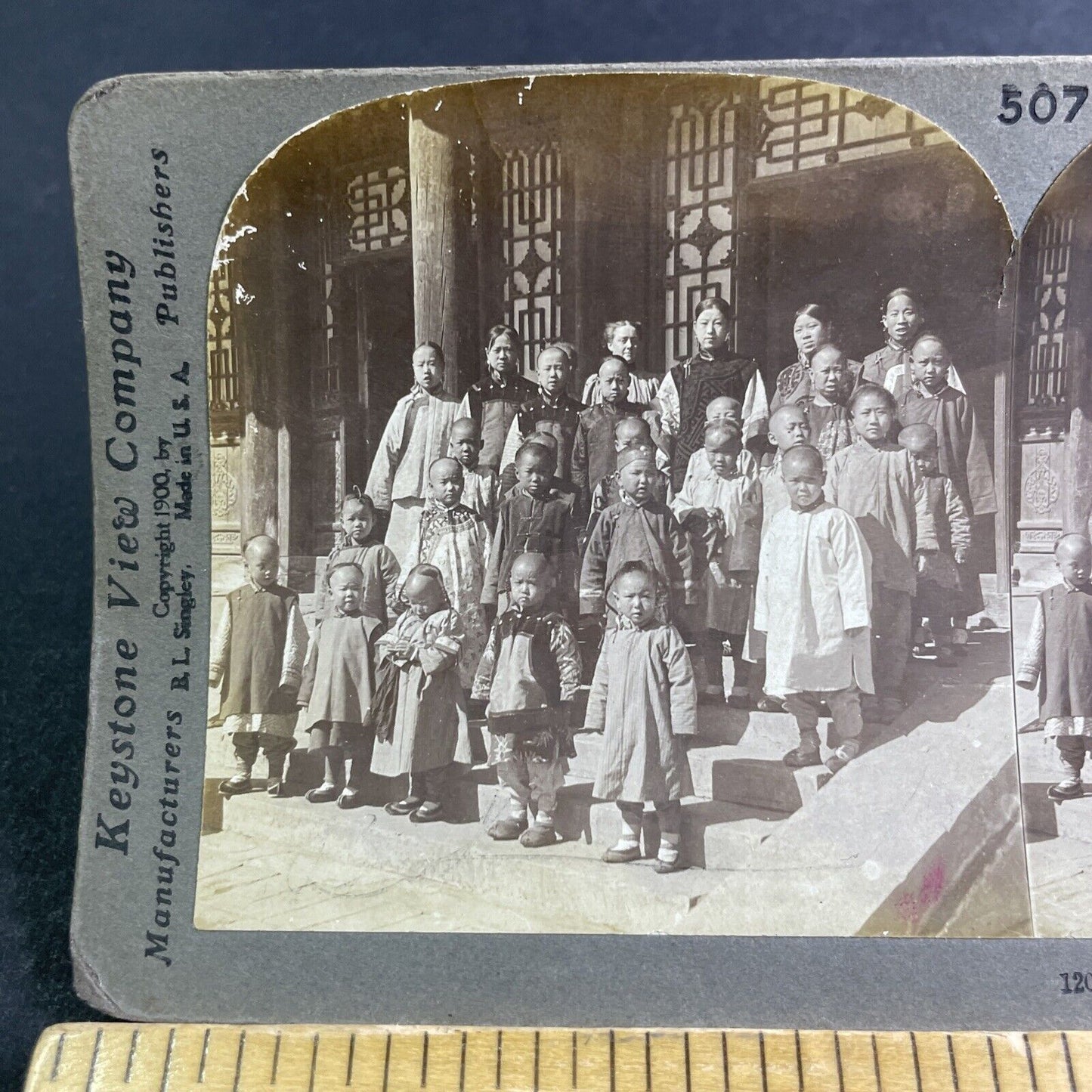 Antique 1900 Christian Mission School Beijing China Stereoview Photo Card P2195