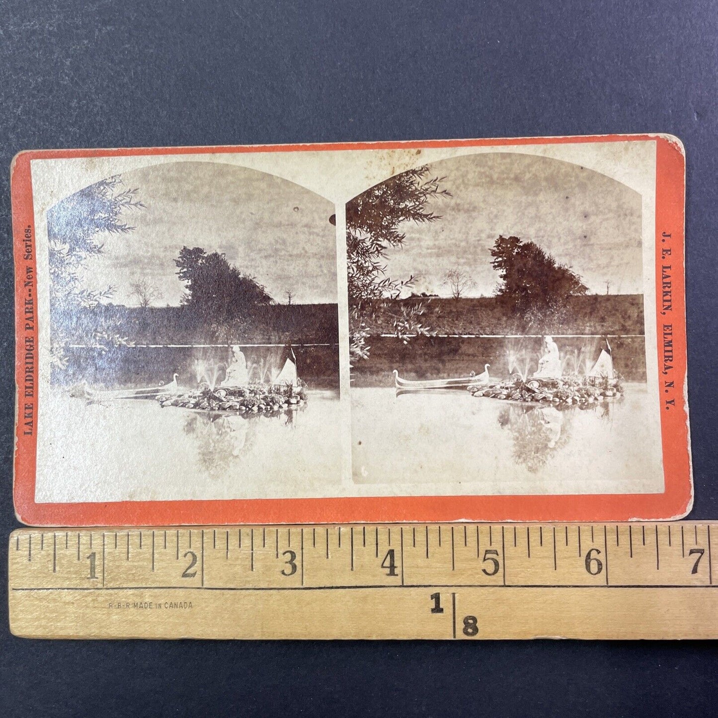 Lake Eldridge Elmira NY Stereoview JE Larkin Photo Card Antique c1868 X854