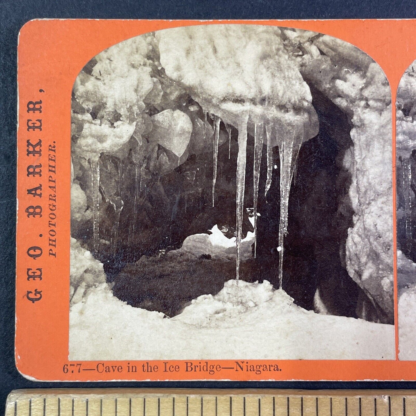 Ice Cave in Niagara Falls Stereoview George Barker Antique c1870s Y2456