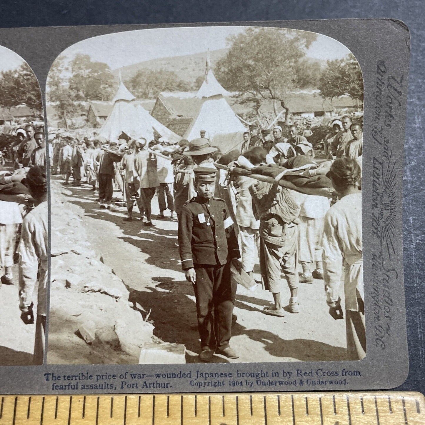 Antique 1904 Dead & Wounded Japan Army Soldiers Stereoview Photo Card P1820