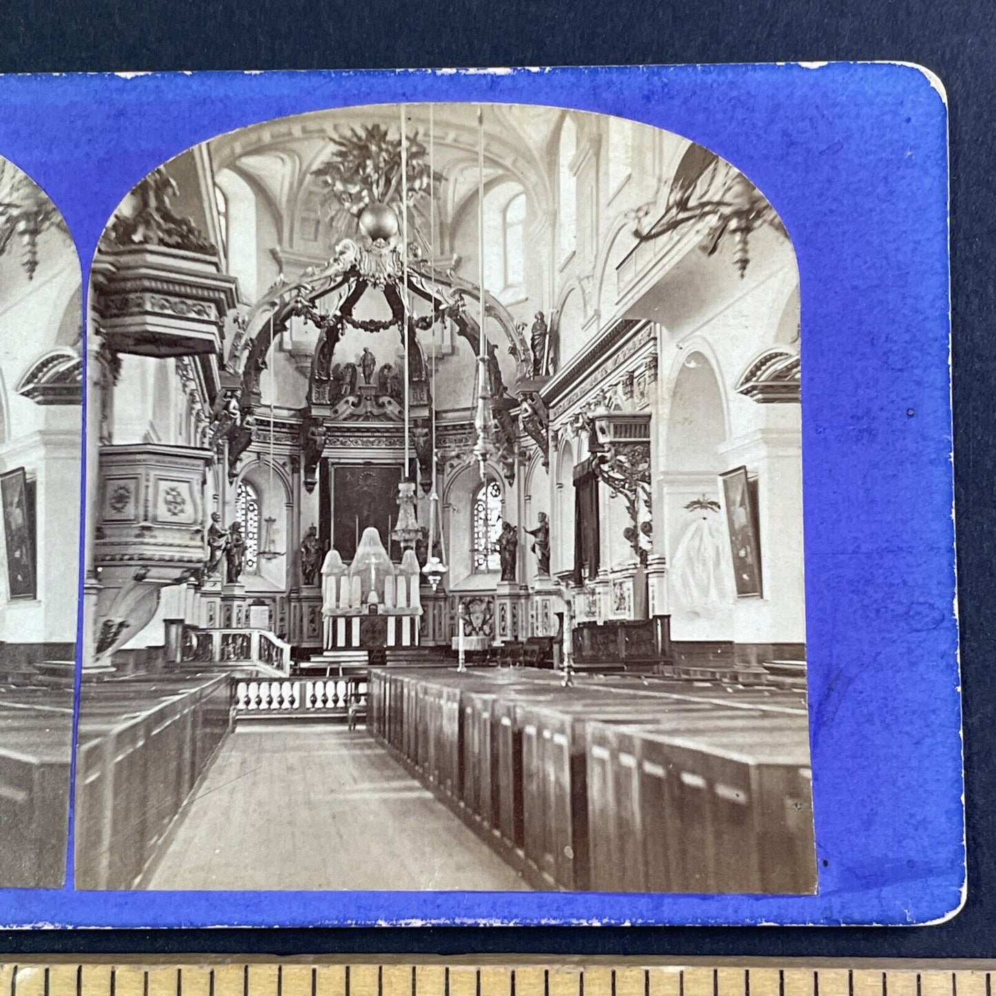 Cathedral Basilica Notre Dame Quebec Stereoview Jean Andrieu Antique c1870 X3284