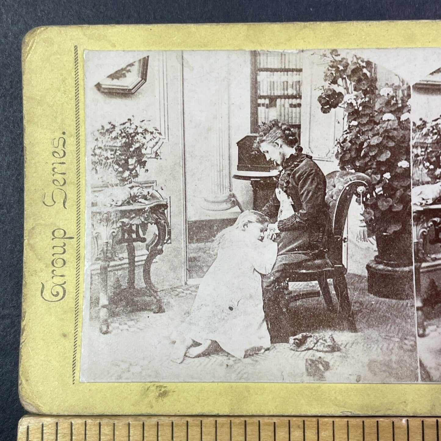 Mother And Child Christian Prayer Stereoview Photo Card Antique c1875 X1264