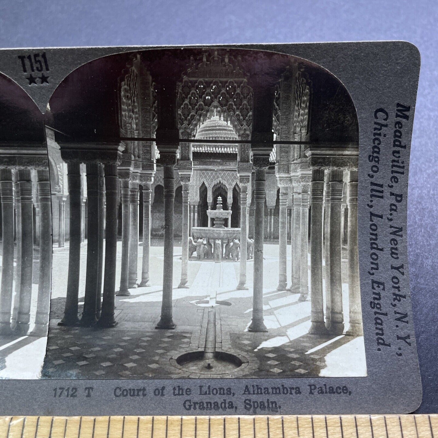 Antique 1910s Alhambra Palace Granada Spain Stereoview Photo Card V2860