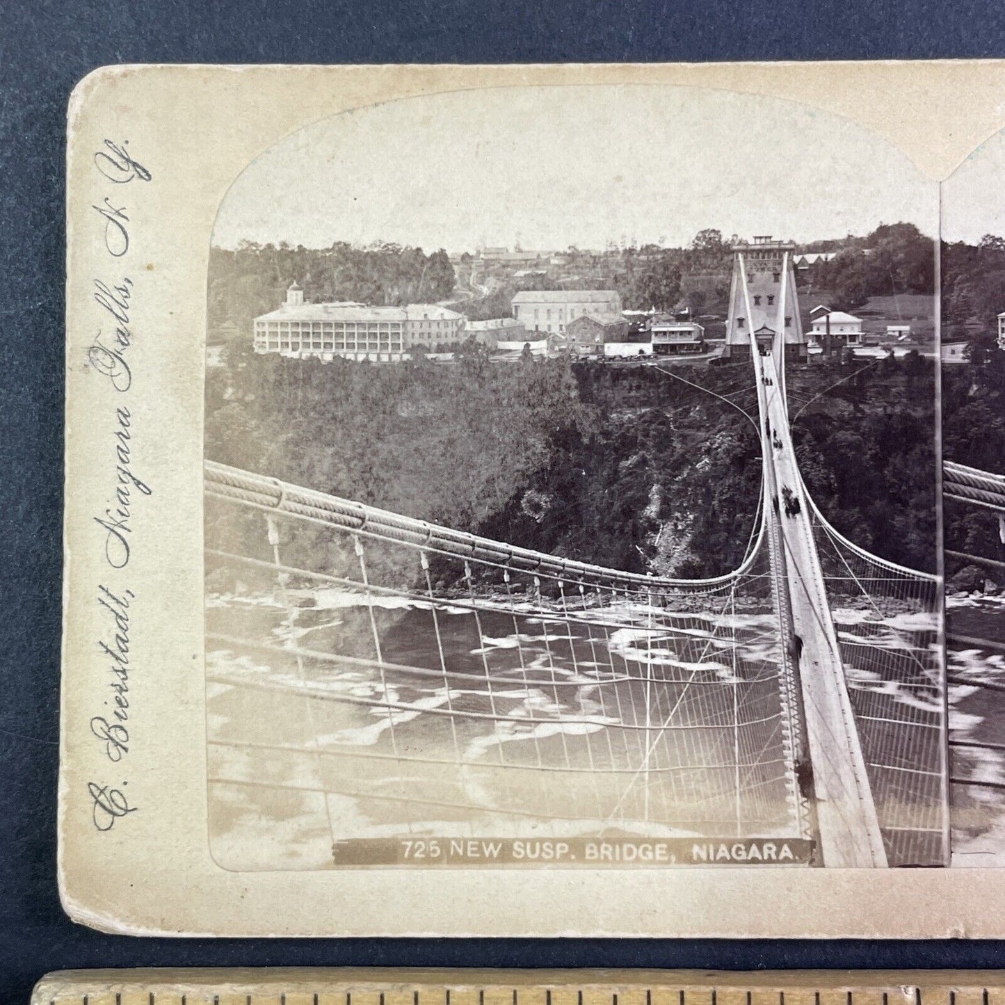 New Suspension Bridge in Niagara Falls Stereoview Charles Bierstadt c1870s Y2240