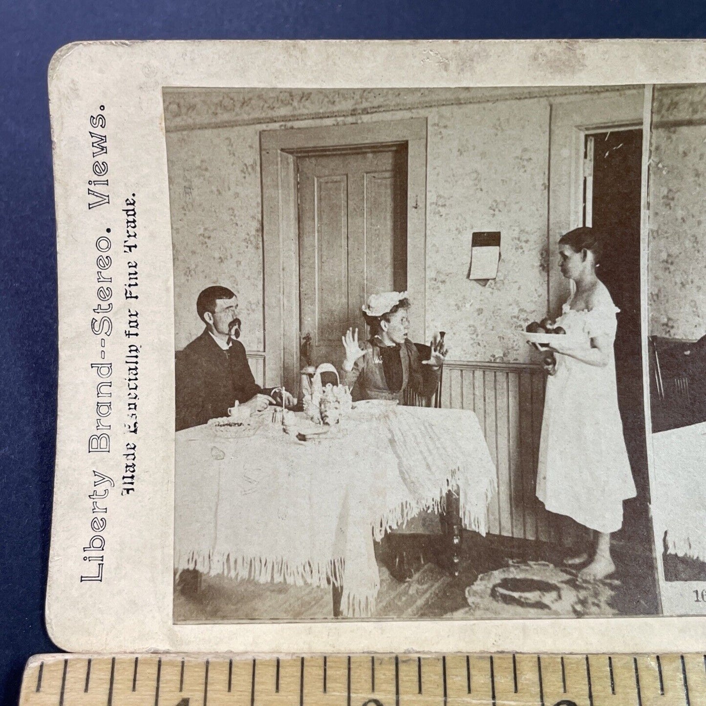 Antique 1880s Woman Serves Tomatoes In Her Underwear Stereoview Photo Card P3462