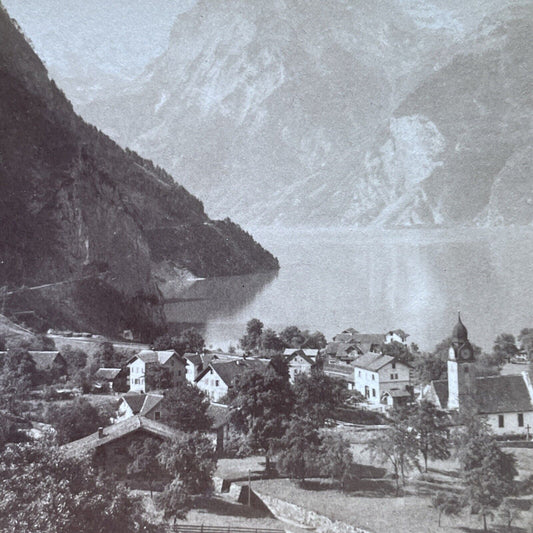 Antique 1900 Village Of Sisikon Switzerland Stereoview Photo Card P2374