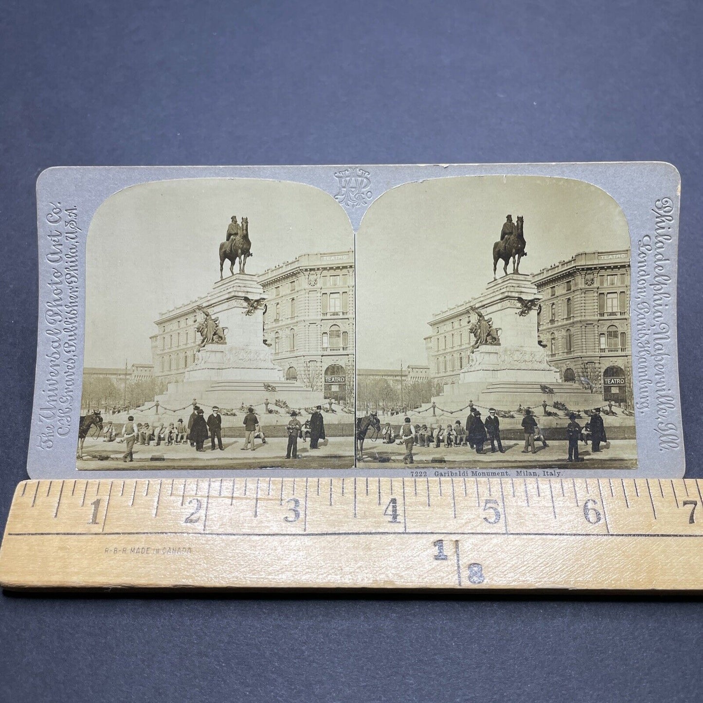 Antique 1900 Garibaldi Monument Milan Italy Stereoview Photo Card P1899