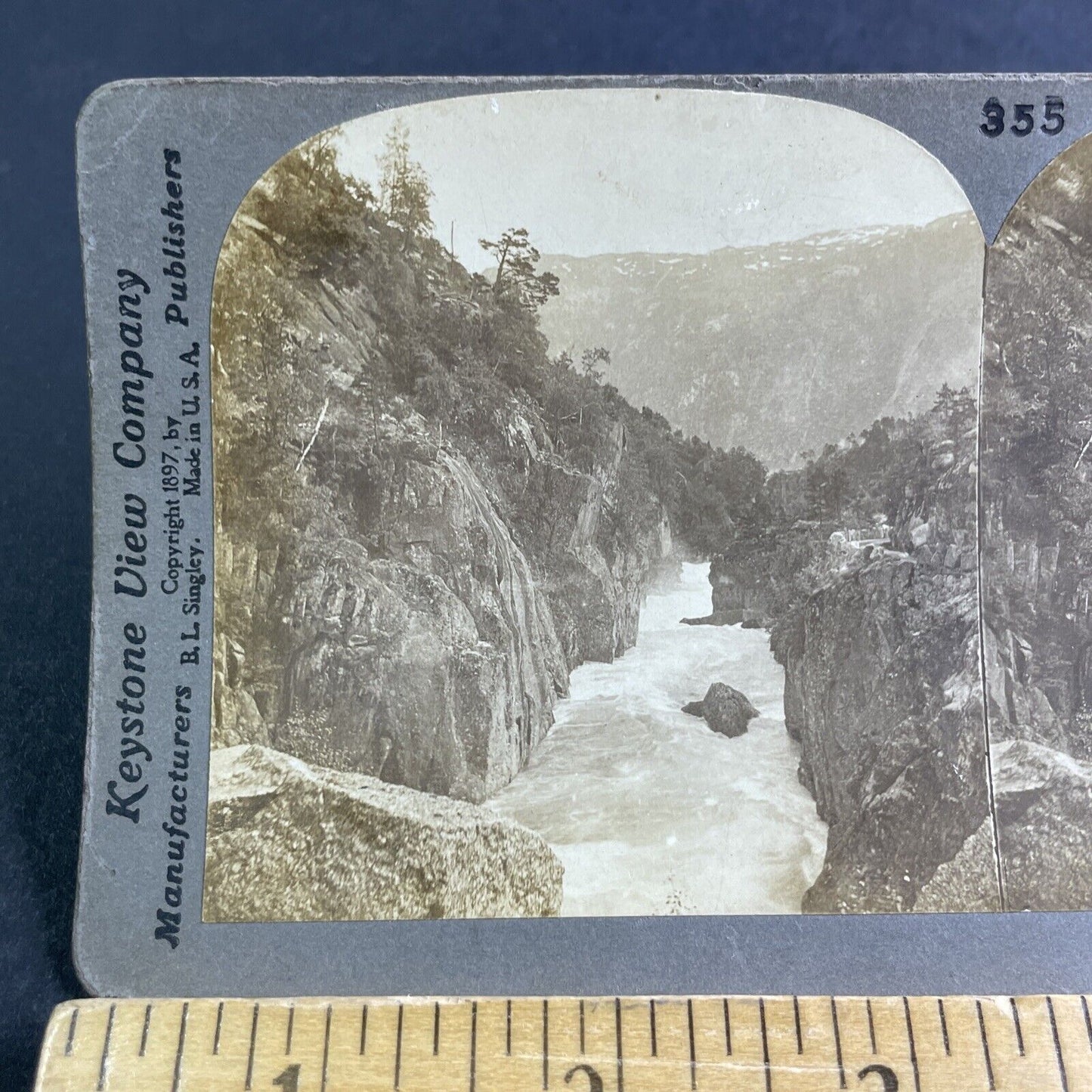 Antique 1897 Glacial River Northern Norway Stereoview Photo Card P2123