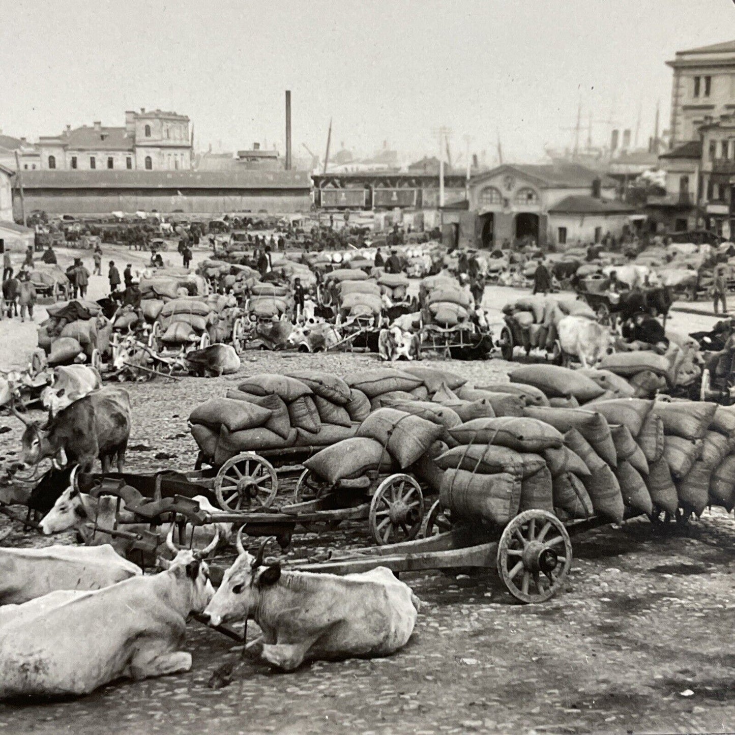 Antique 1920s Odessa Ukraine Sea Port For Grain Stereoview Photo Card P4240